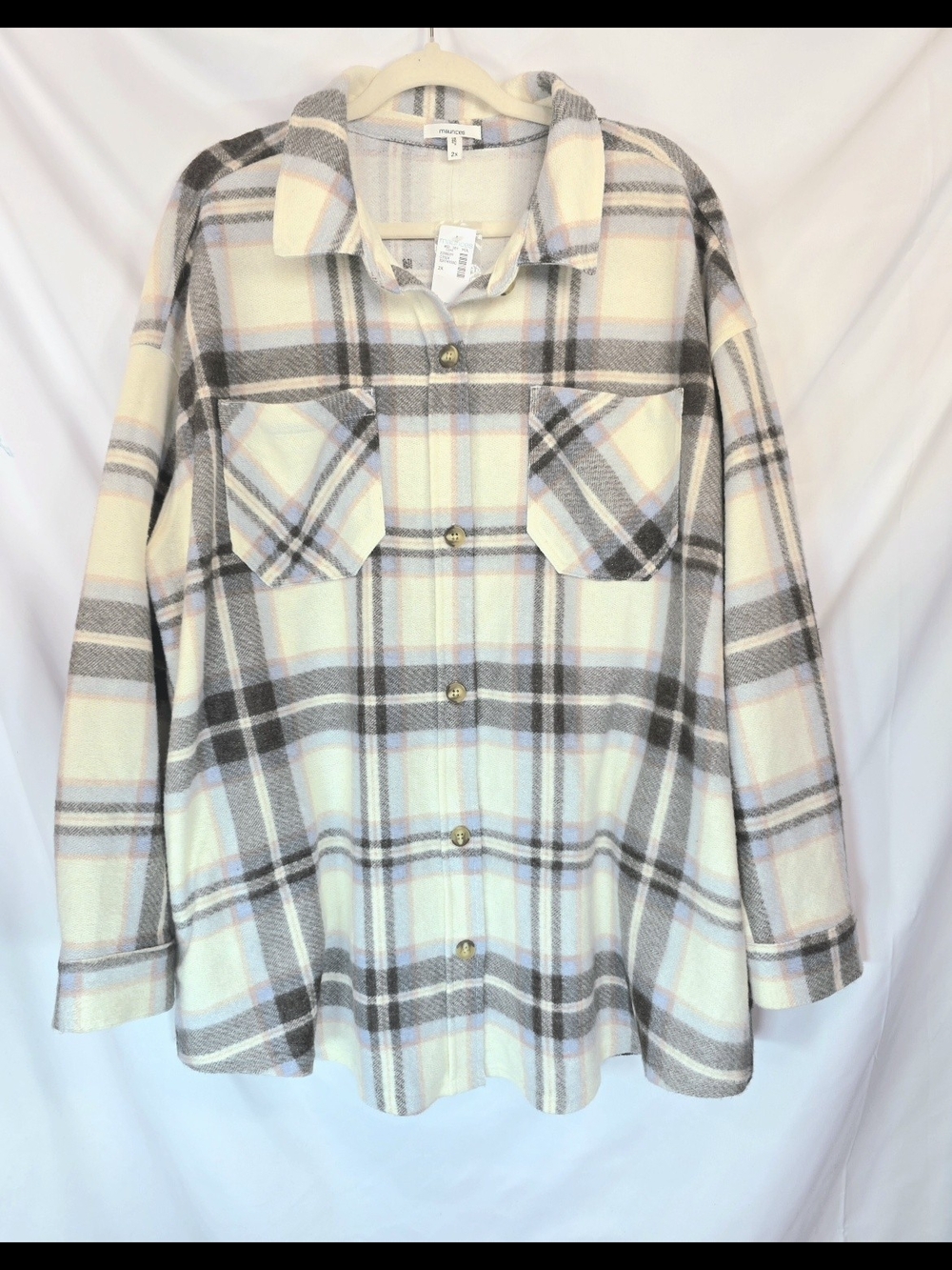 NWT Maurices Women's 2X Flannel Shacket Cottagecore Soft Pastel Fleece Cozy